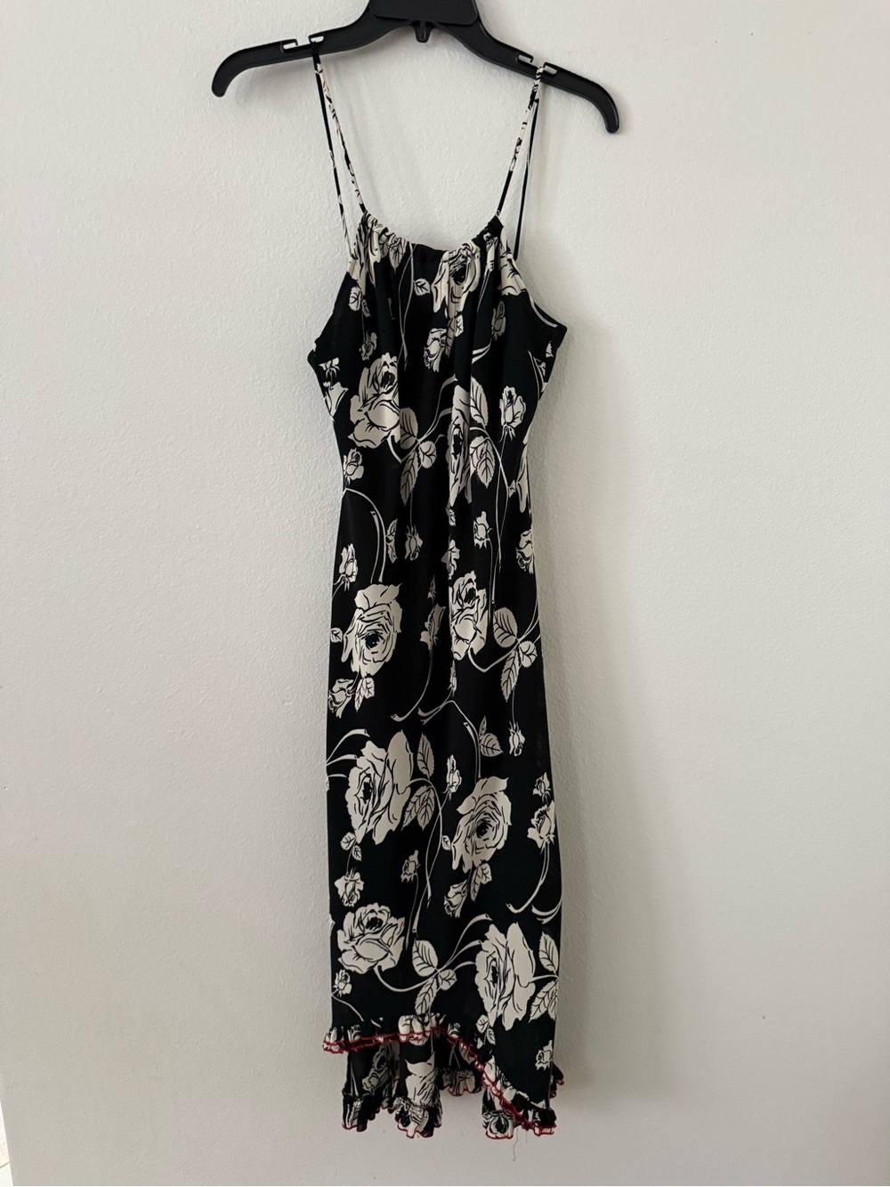 Black & White Floral Slip Dress with Spaghetti Straps - Picture 7 of 7